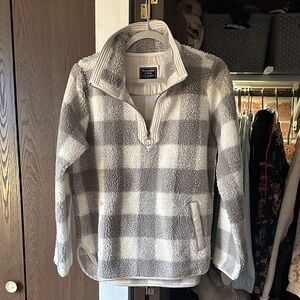 Abercrombie & Fitch Gray and White Plaid Fleece Pullover
